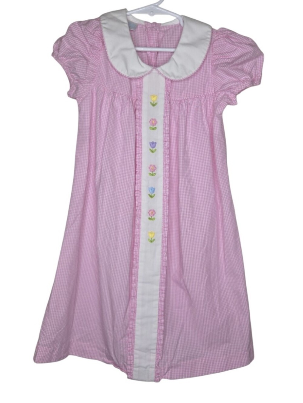 Edgehill Collection Girl's Pink Gingham Puff Sleeve Dress Size 6
